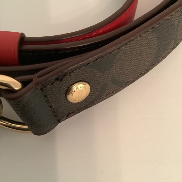 COACH Brown Signature Red Leather Dog Collar Leash Set Sz Small 9.5” - 11” NWT - Picture 4 of 8